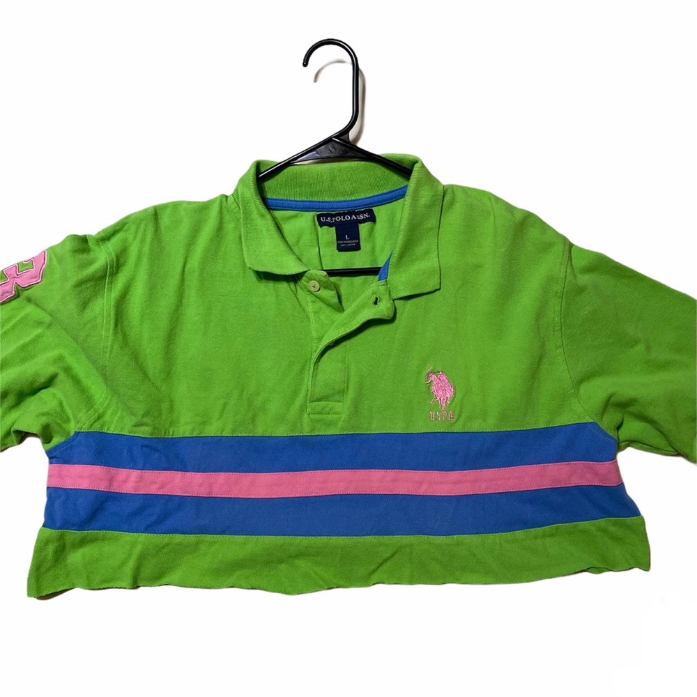 Green Pink Blue Cropped Polo